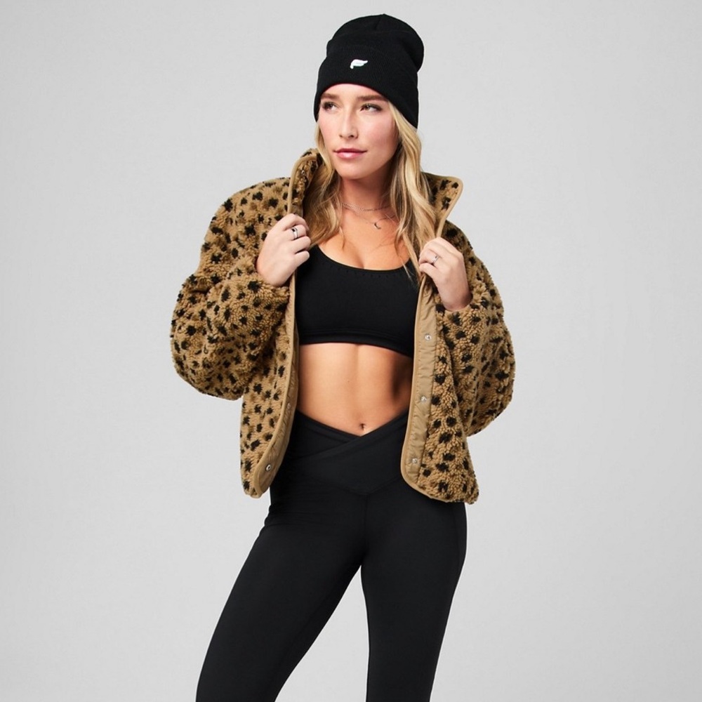 NWT fabletics Tahoe teddy jacket cheetah print